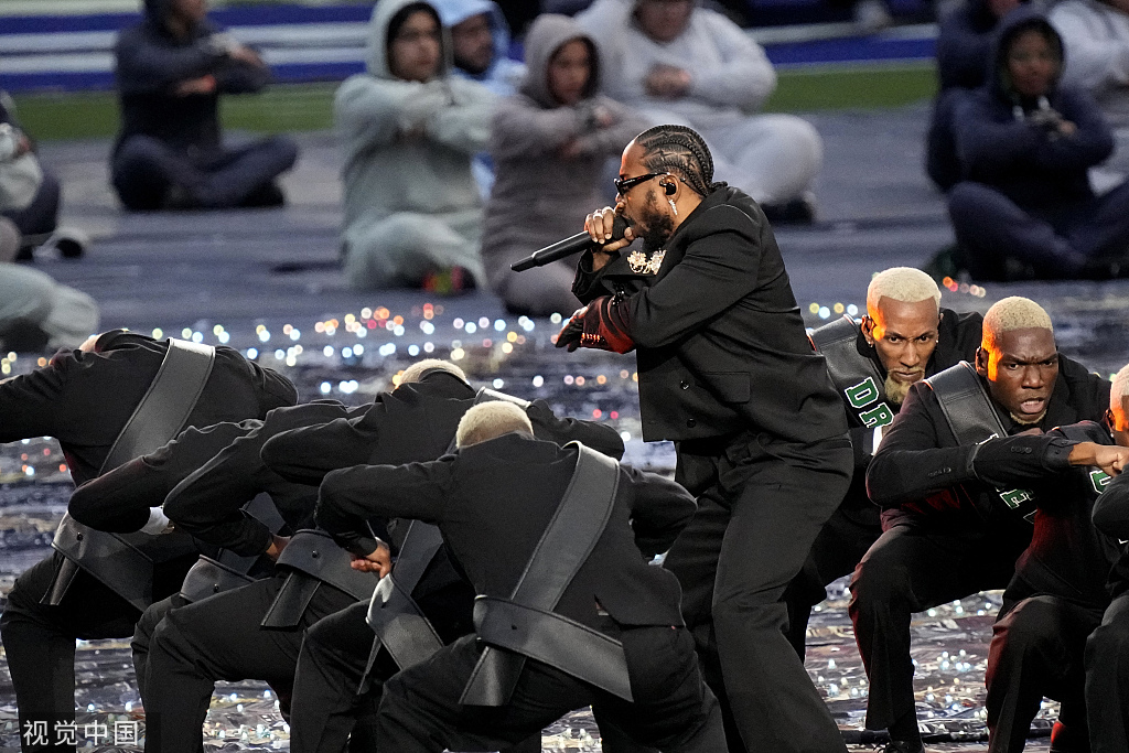 Kendrick Lamar at the halftime show at Super Bowl 56 Visual China Data Map