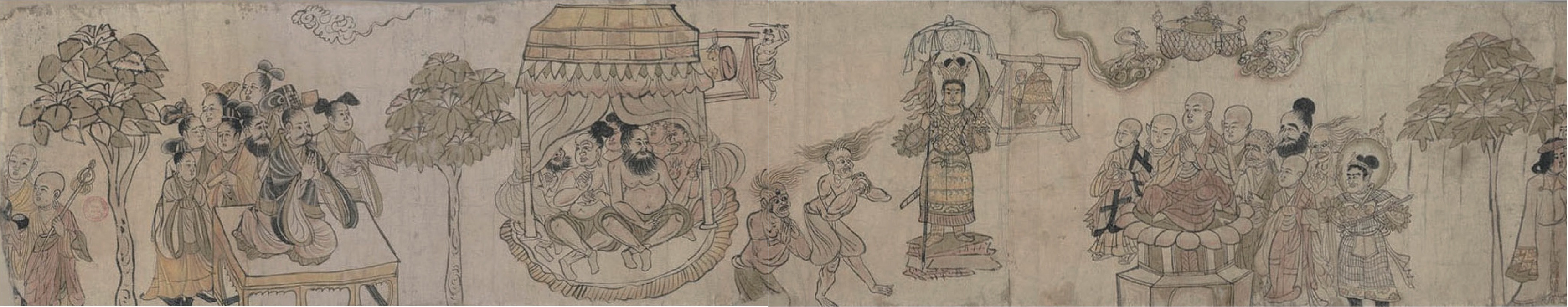 Figure 10: Detail of the scroll of "Conquering the Demons and Bianwen", showing a fighting plot