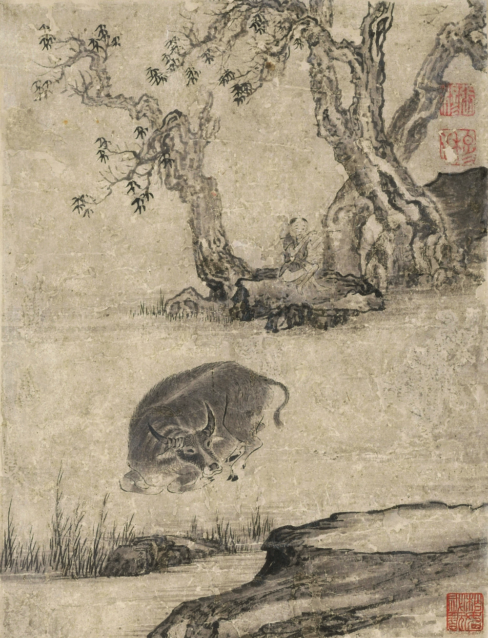 (Ming) Zhang Mu's Cattle Cattle Atlas · Unhindered, ink and color on paper, 23.7 cm in length, 17.7 cm in width, donated by Mr. Yang Quan, collected by Guangzhou Art Museum