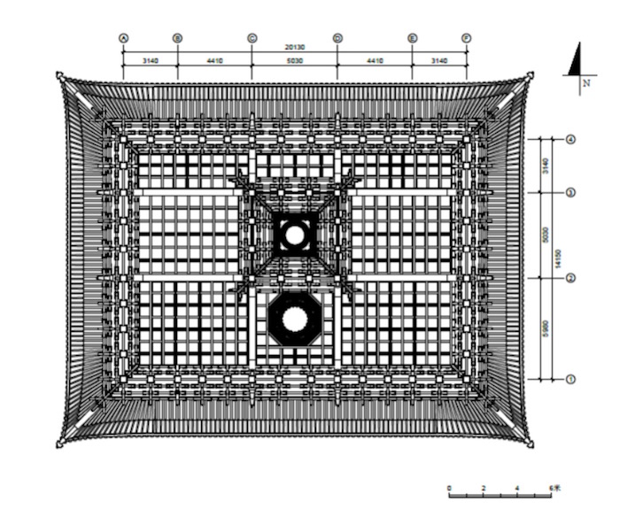 Looking up plane of the ceiling of Chunyang Hall of Yongle Palace (Tsinghua University Surveying and Mapping in 2019)