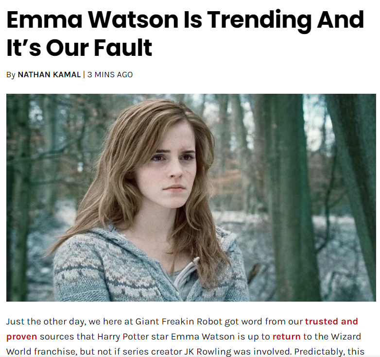 "Emma Watson is trending, well, it's all our fault"