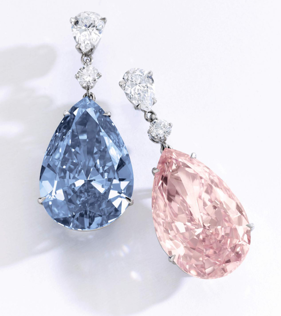 “The Memory of Autumn Leaves,” a 14.54-carat Fancy Vivid blue diamond, pear-shaped, internally flawless, Sotheby’s Geneva, May 2017, sold for $42,087,302 ($2,894,587 per carat).