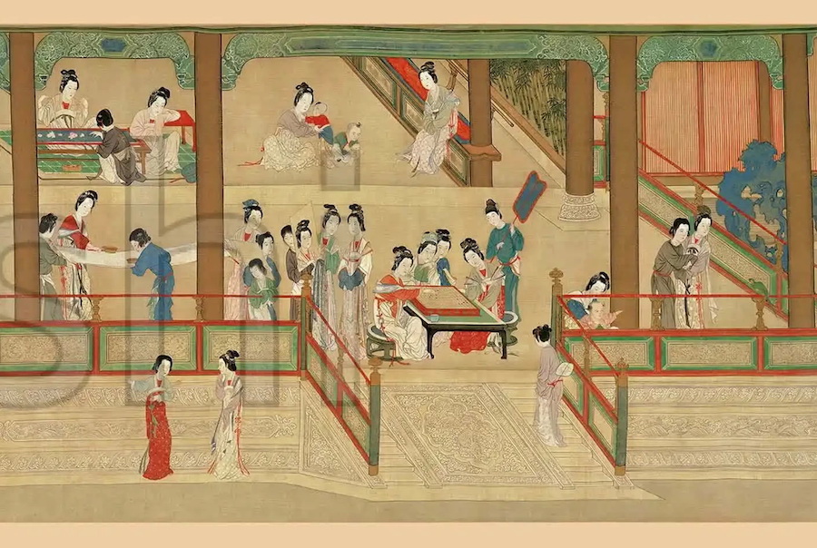 Part of Qiu Ying's Spring Dawn in the Han Palace, Ming Dynasty, now in the National Palace Museum, Taipei