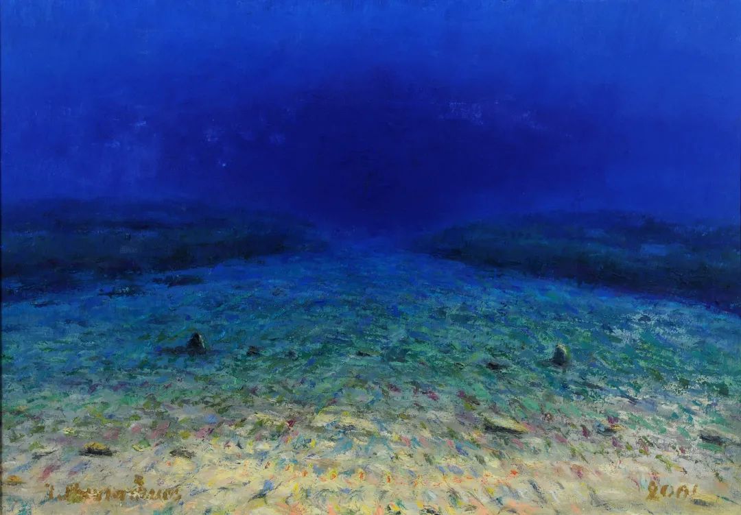 Giannis Maniatakos, "Silent Seabed", 2001, oil on canvas (underwater painting), 67x95 cm, private collection