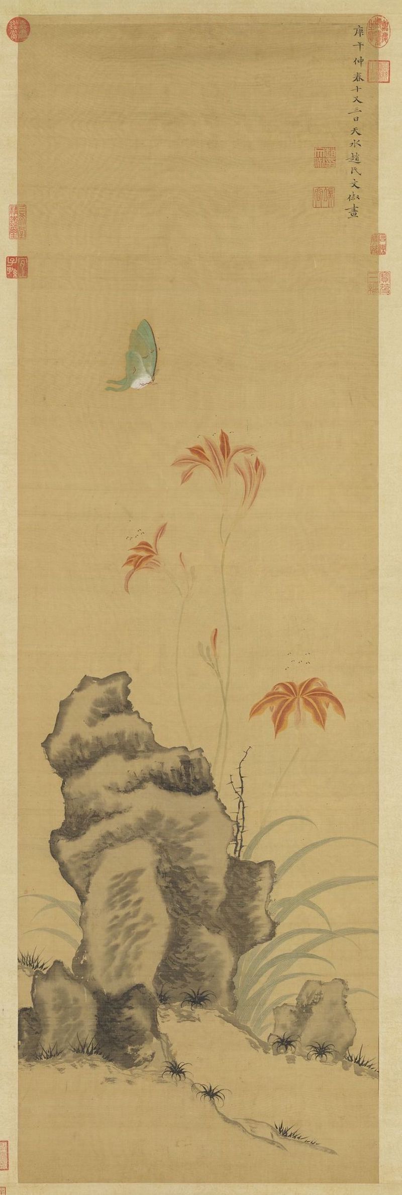 Zhao Wenchu, Ming Dynasty, Painting Flowers and Butterflies, Scroll, Collection of the National Palace Museum, Taipei