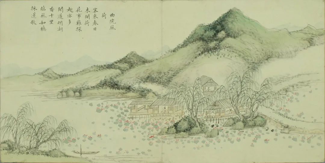 Qing Dynasty, Dong Gao, Ten Scenes of the West Lake, Collection of Zhejiang Provincial Museum, color on paper, vertical 16.3 cm, horizontal 32.5 cm