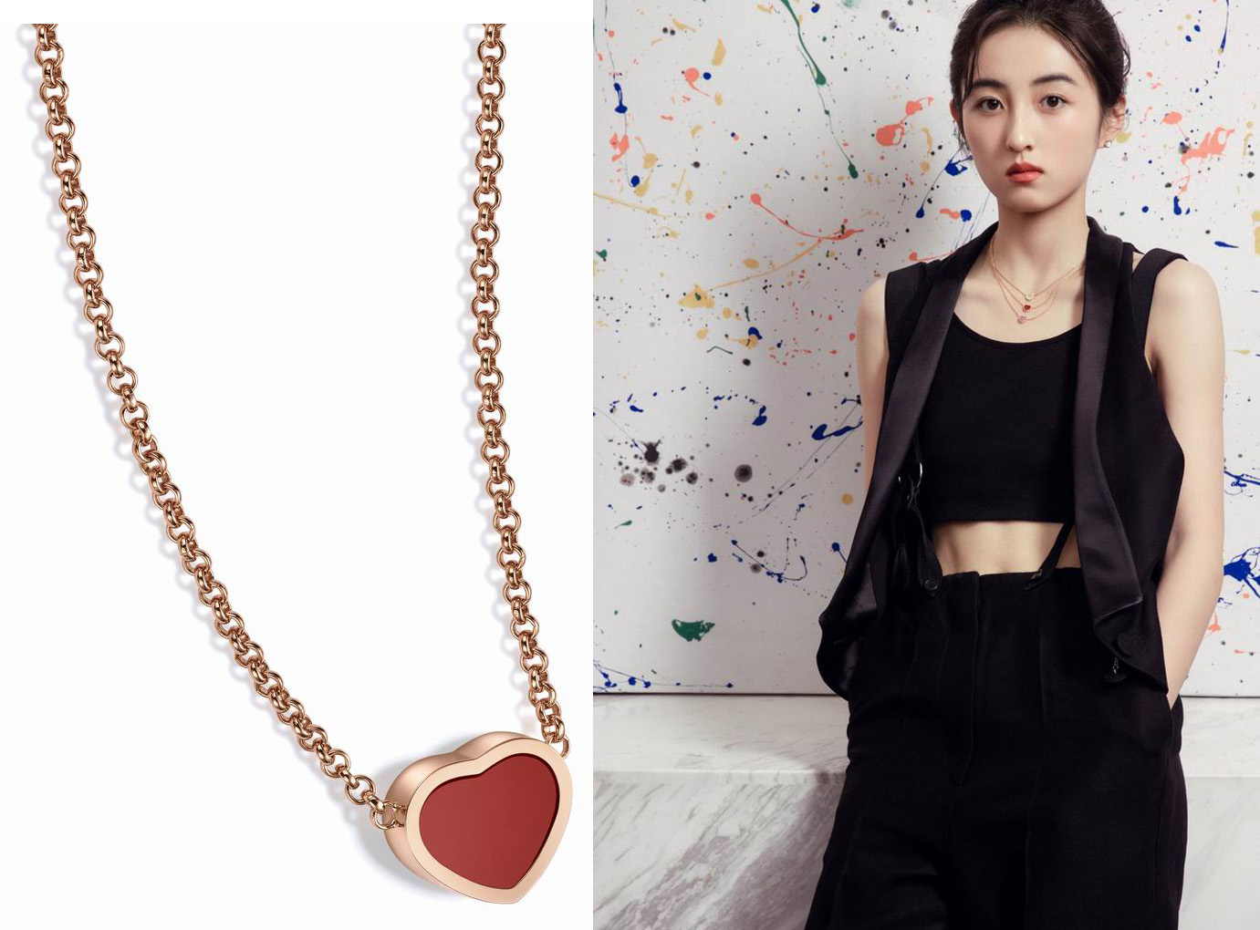 Chopard brand ambassador Zhang Zifeng embellished the shape with the My Happy Hearts series of jewelry. The exquisite and delicate iconic heart shape interprets a free and cheerful heart of joy, conveying free and easy power.