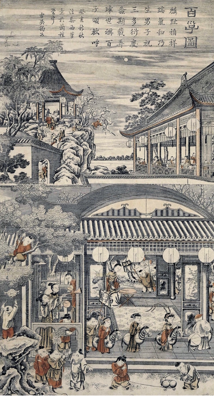 Figure 1: Suzhou Print (or New Year Picture), 1743, color on wood, 98.2 cm × 53.5 cm, British Museum