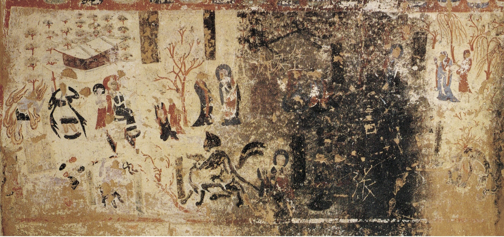 Figure 1: The fresco of "Subduing the Demons", Cave 12 of the West Thousand Buddha Caves, mid-6th century