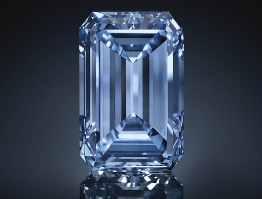 “The Oppenheimer Blue,” a 14.62-carat Fancy Vivid blue diamond, baguette-cut, VVS1 clarity, Christie’s Geneva, May 2016, sold for $57,541,779 ($3,935,826 per carat).