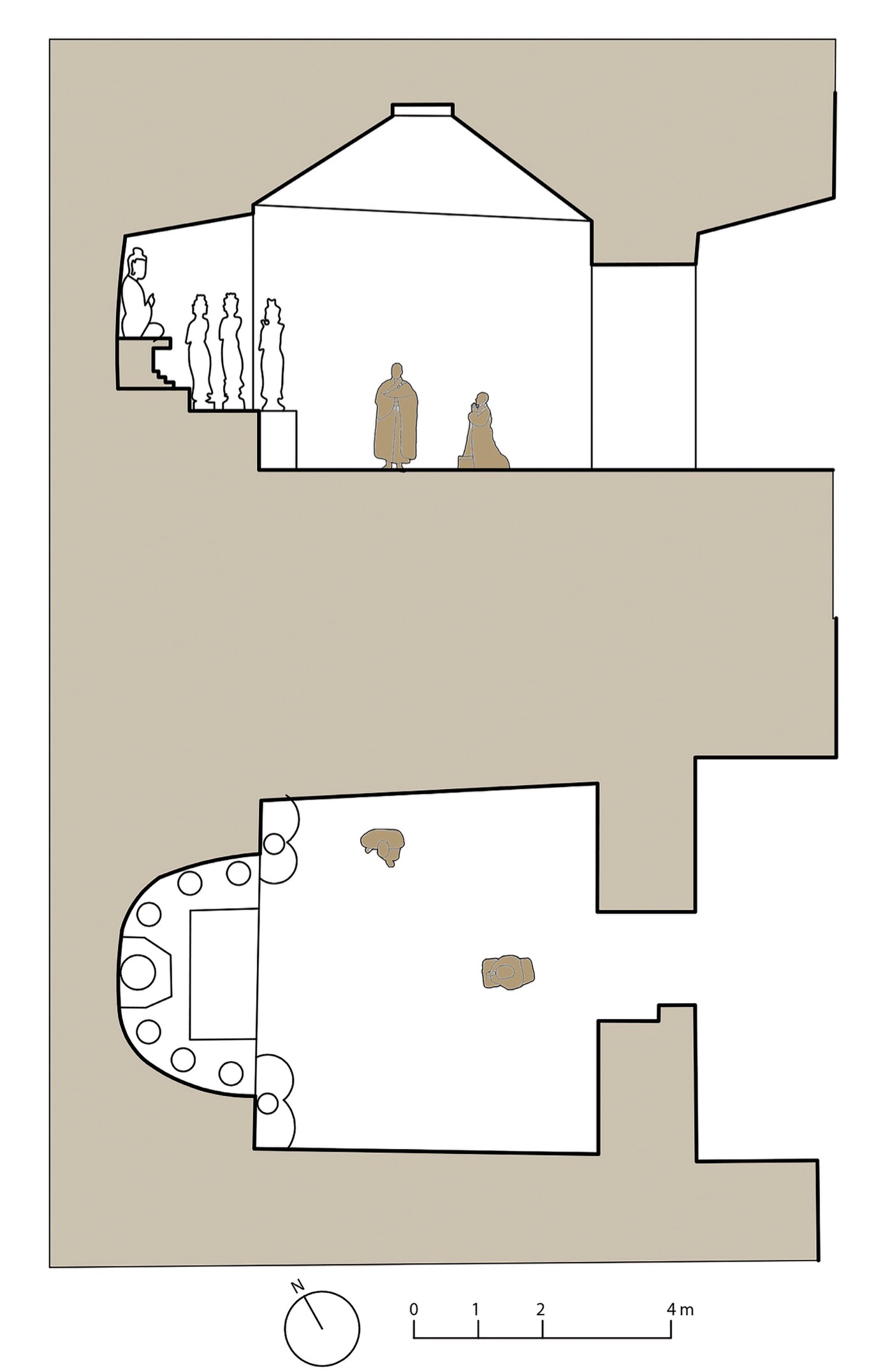 Figure 2: Elevation and plan of Cave 335, painted by Zhou Zhenru