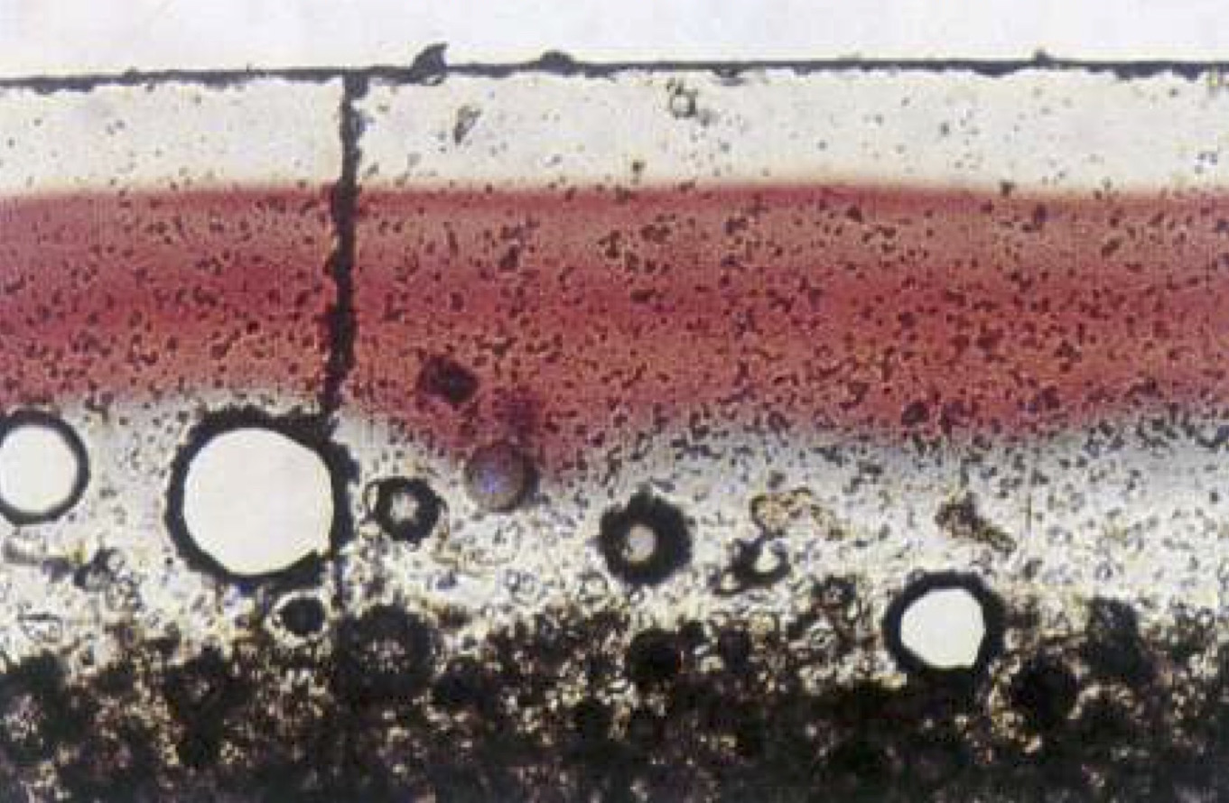 General microstructure of copper red glaze