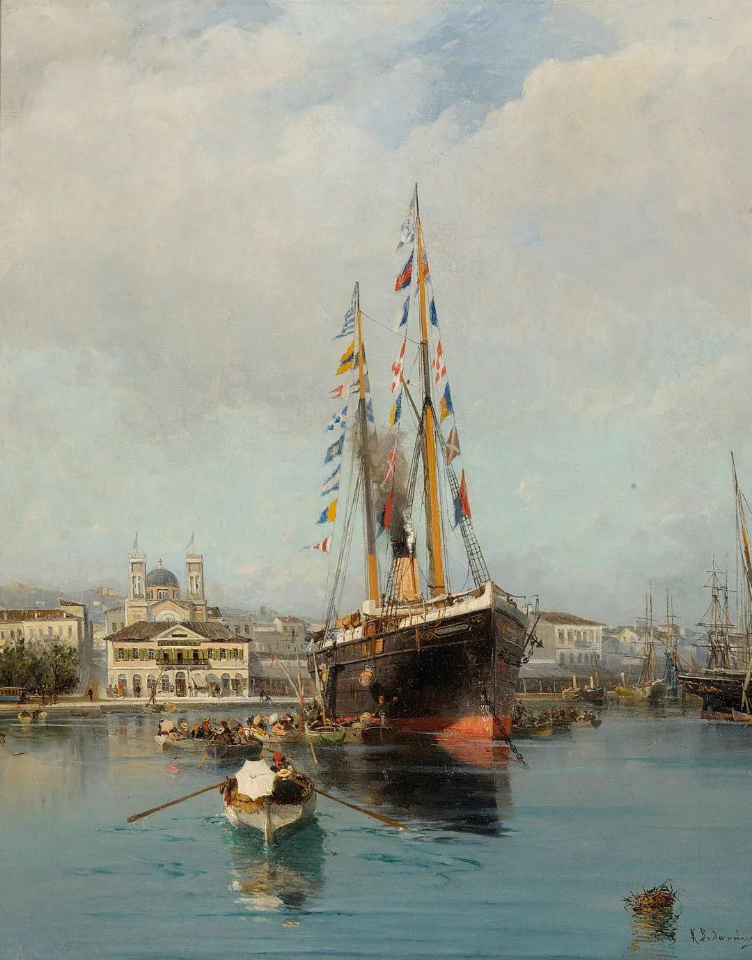 Konstantinos Volanakis (1837-1907), "Sail from Piraeus to Tinos", oil on canvas 64x52 cm, private collection