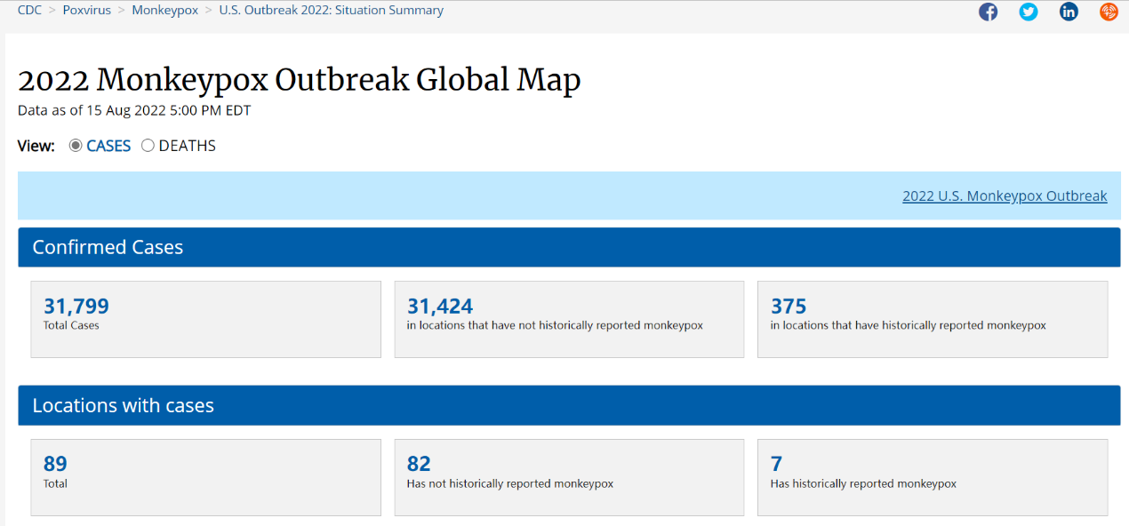 Cumulative monkeypox cases worldwide Image from the US Centers for Disease Control and Prevention (CDC)