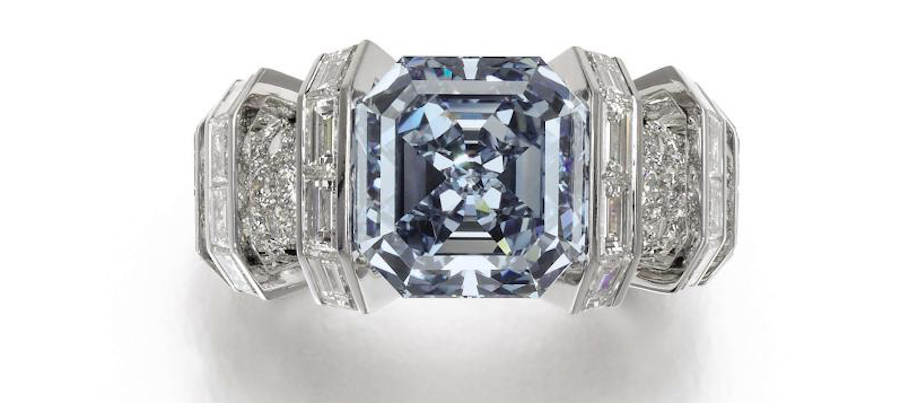 The Sky Blue Diamond, an 8.01 ct Fancy Vivid blue diamond, square-cut, VVS1 clarity, Sotheby’s Geneva, November 2016, sold for $17,074,168 ($2,131,607 per carat).