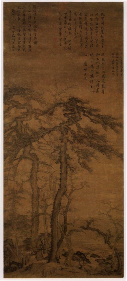 Figure 3 Yuan Dynasty, Cao Zhibai, "Double Pines", scroll, ink on silk, 132.1 x 57.4 cm, in the collection of the National Palace Museum, Taipei.