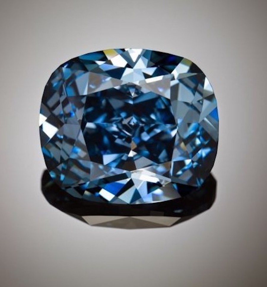 “The Blue Moon of Josephine,” a 12.03-carat Fancy Vivid blue diamond, cushion-cut, internally flawless, Sotheby’s Geneva, November 2015, sold for $48,468,158 ($4,028,941 per carat) ).