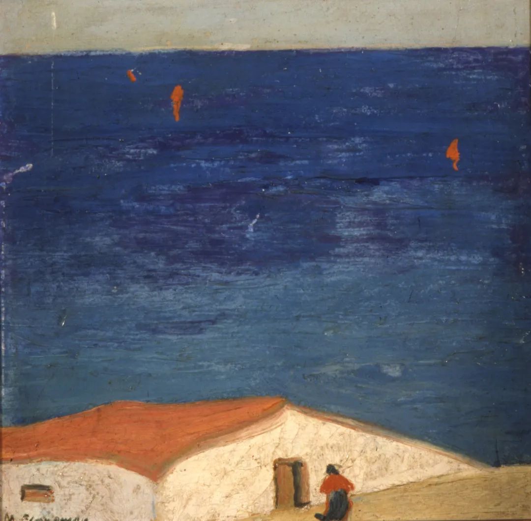Micalis Economou (1884-1933), "House by the Sea", oil on canvas, 30x30 cm, Municipal Art Gallery of Larissa - Collection of G.I. Cassiglas Museum