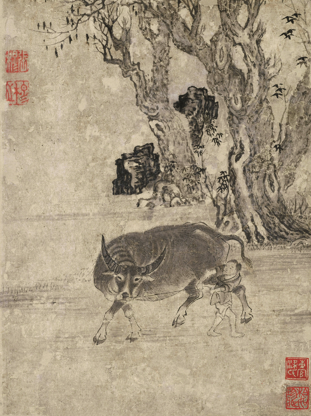 (Ming) Zhang Mu, Cattle Atlas, Preliminary Adjustment, color on paper, vertical 23.7 cm, horizontal 17.7 cm, donated by Mr. Yang Quan, collected by Guangzhou Art Museum