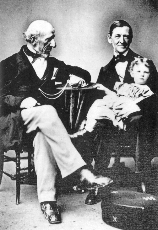 Emerson, 67, had his first grandson, Ralph Waldo Forbes (1866-1937). Another old man in the picture is John Forbes, his son William married Edith Emerson (the original picture is in the Massachusetts Historical Society, reprinted with the permission of the society)