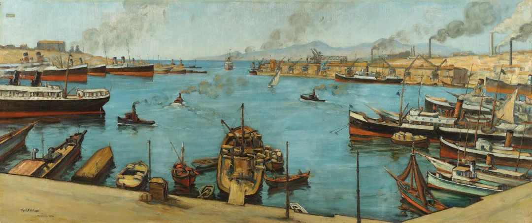 Michael Axelos, Piraeus, 1934, oil on canvas, Bank of Greece Art Collection