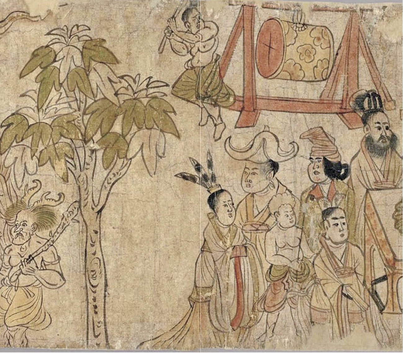 Figure 8: Detail of the scroll of Conquer the Demons, showing some of the characters in the Dou Fa audience turning their heads towards the next scene