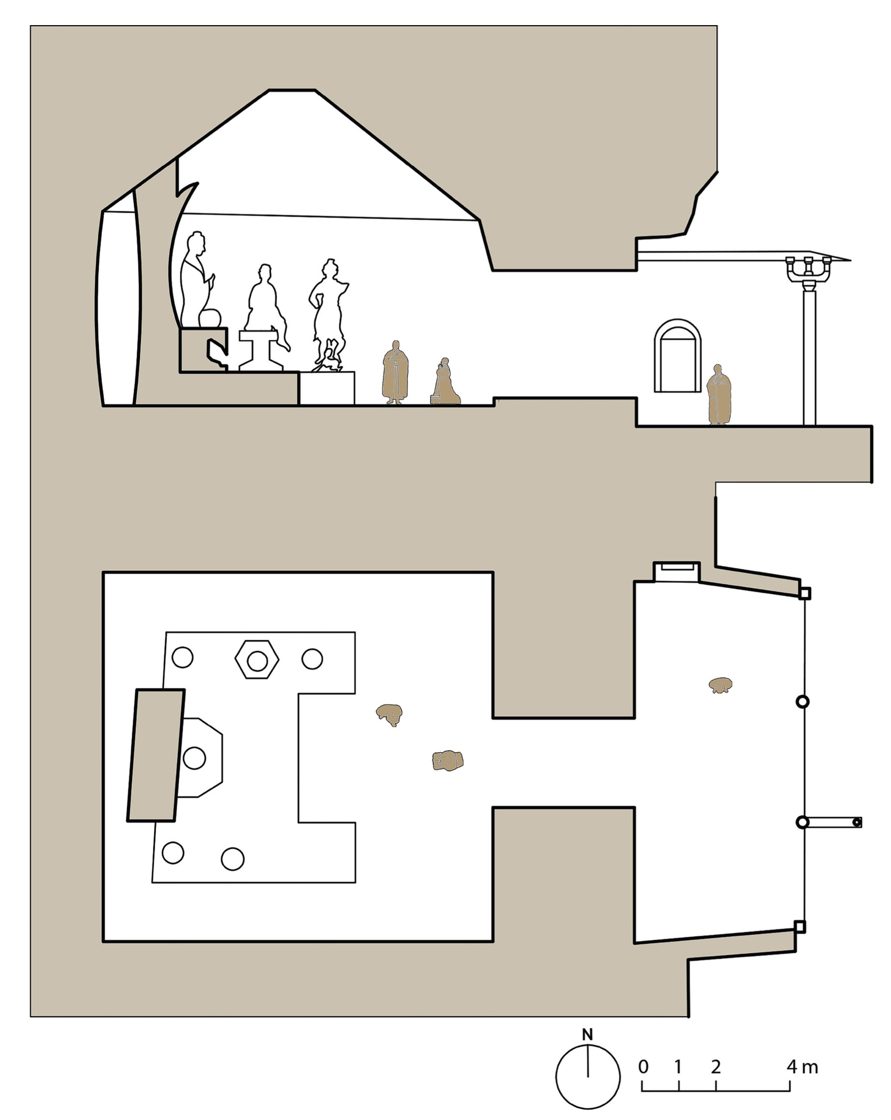 Figure 14: Elevation and plan of Cave 196 of Mogao Grottoes, painted by Zhou Zhenru