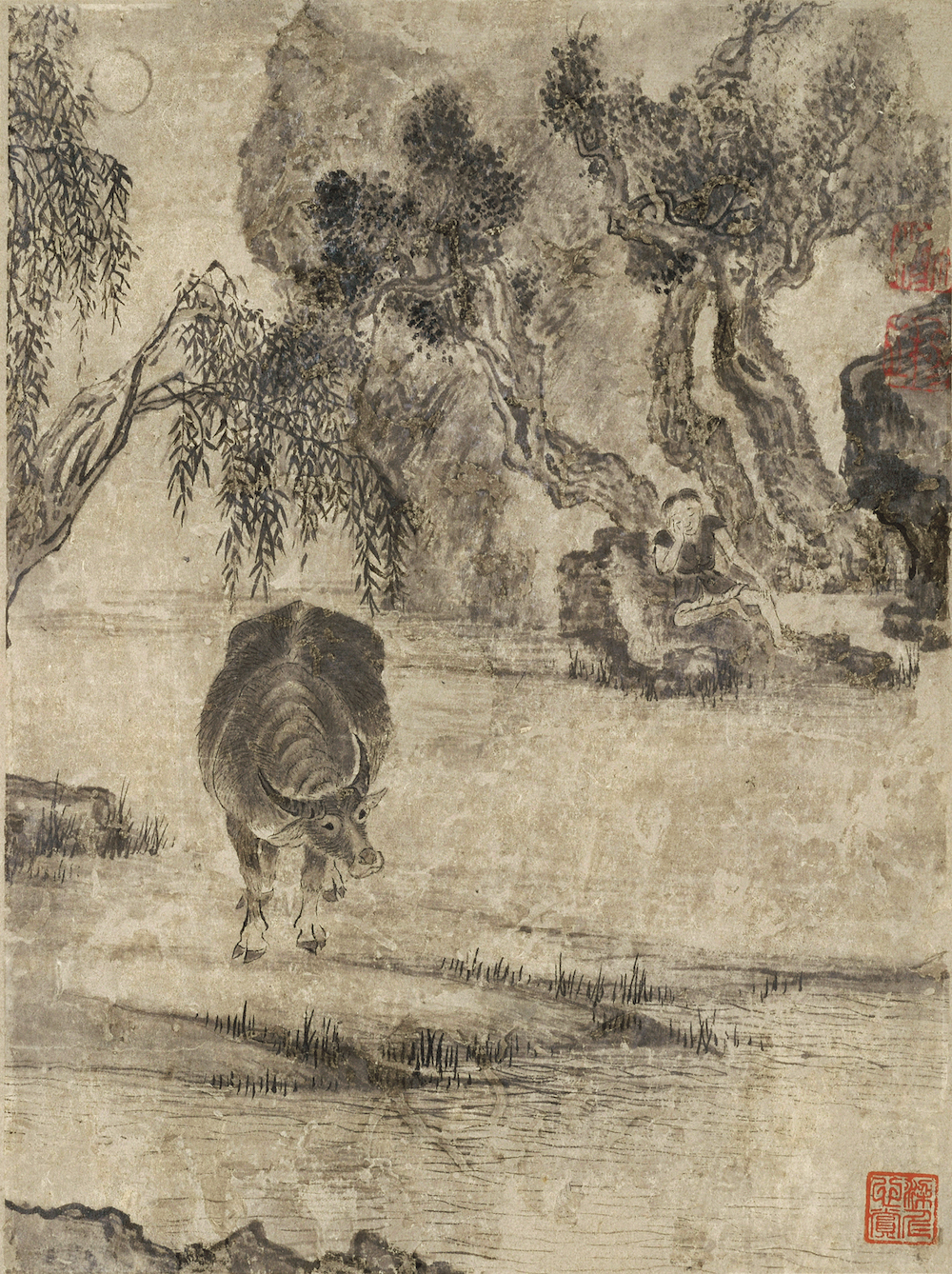 (Ming) Zhang Mu's Cattle Atlas·Ren Yun, ink and color on paper, vertical 23.7 cm, horizontal 17.7 cm, donated by Mr. Yang Quan, collected by Guangzhou Art Museum