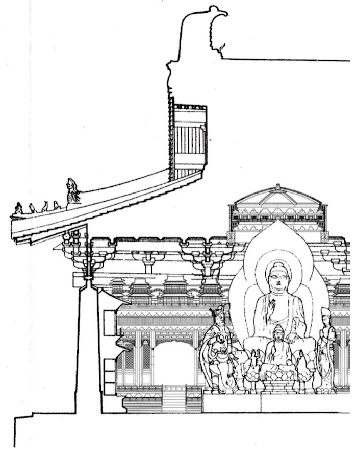 Schematic diagram of the space effect of the wall Tibetan and Xiaodouba caisson installed in the building's interior in "Building French Style", image source (Li Luke. The House of Gods - The Flat Sitting (balcony) in Chinese Architecture, Literature and Images [J].World Architecture) , 2020(10):24-29+137.)