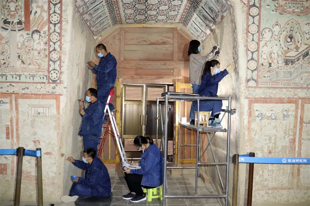 The restoration work site of the frescoes in cave 158 of the Mogao Grottoes